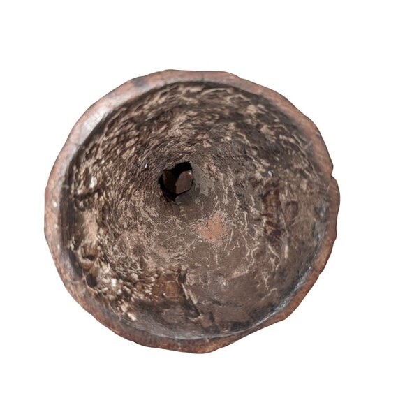 Hand-Carved Wooden Candle Holder with Metal Accent Rustic - Picture 4 of 16